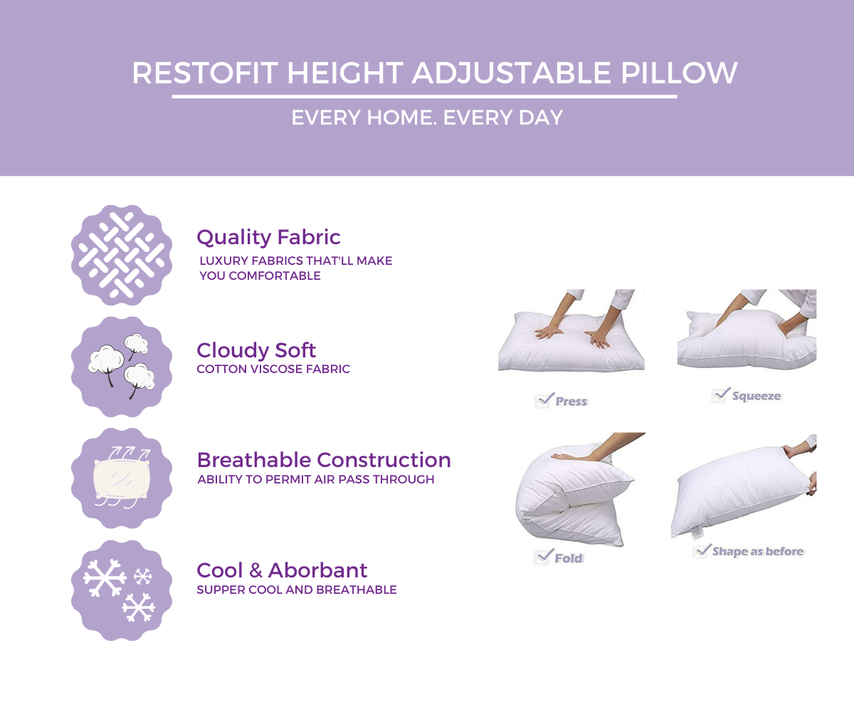 Premium Cloud Sleeping Pillow  (Height Adjustable) - White & Gray